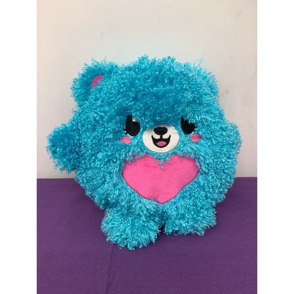 Pikmi Pops Moose Blue Pink Heart Embroidered Face 8 Inch Round Plush Stuffed Ani - Picture 1 of 8